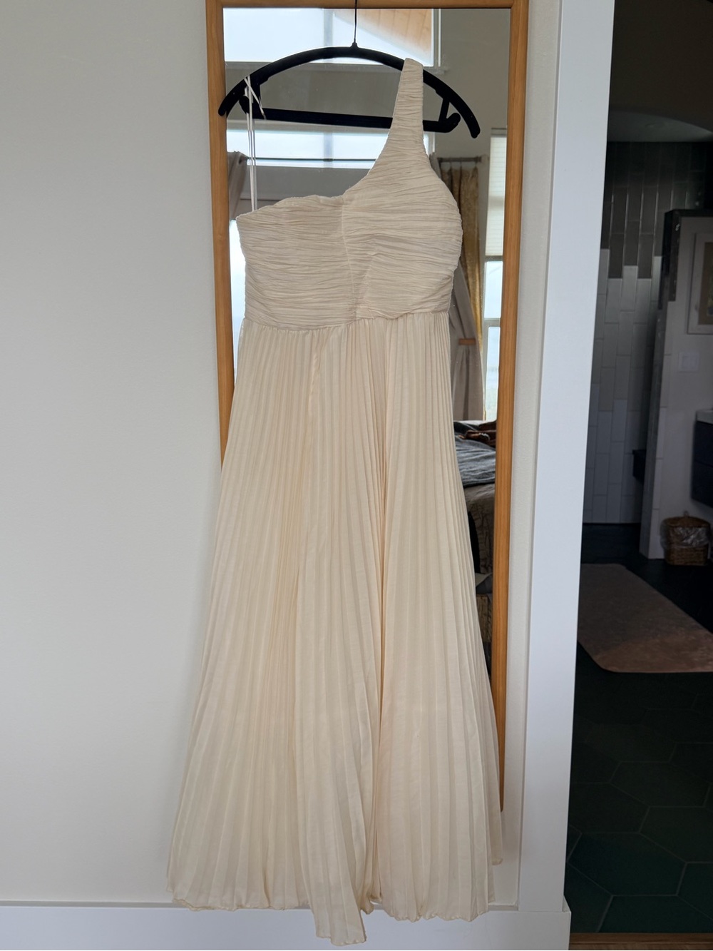 Anthropologie - Let Me Be. One-Shoulder Pleated Cream Evening Dress